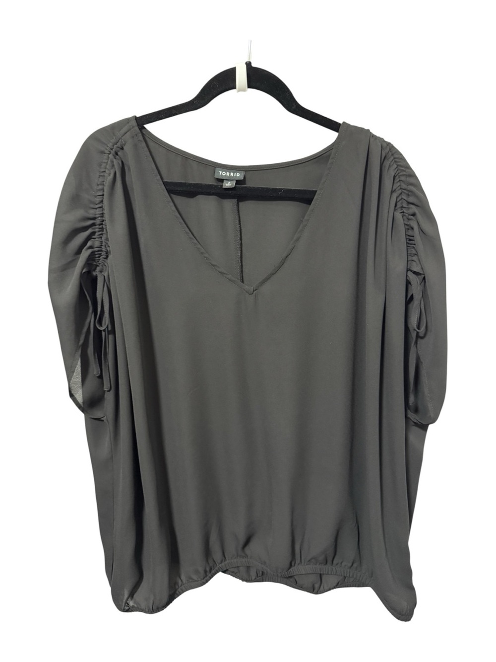 torrid Charcoal V-Neck Blouse with Ruched Tie Sleeves